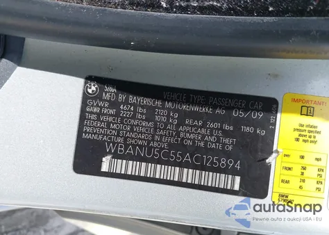 2010 BMW 528I из США, поврежденный, VIN WBANU5C55AC125894